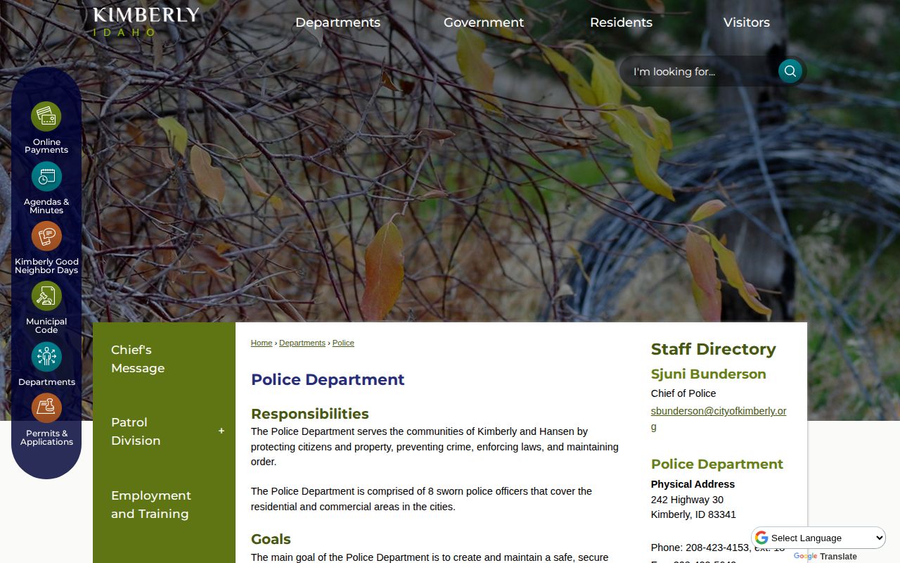 Kimberly-Hansen Police Department official webpage
